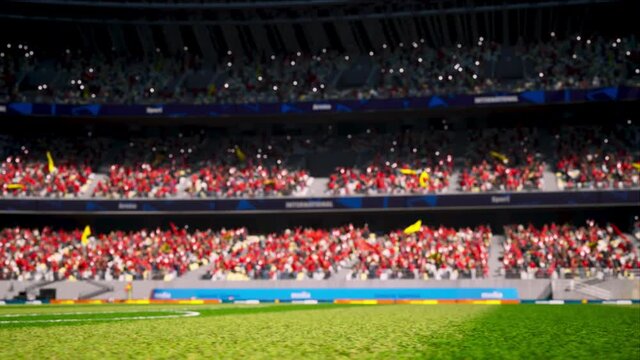crowd fans wait soccer championship in stadium arena at day. High quality 4k footage
