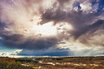 Obraz premium Dramatic Stormy Sky over a Quarry in County Durham, England, UK.