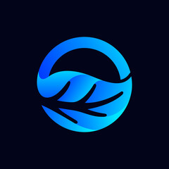 blue leaf logo in circle symbol