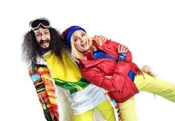 Foto op Aluminium Ski style shoot of a funny young couple © konradbak