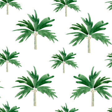 Palm trees watercolor seamless pattern. Template for decorating designs and illustrations. © Екатерина Голоднюк