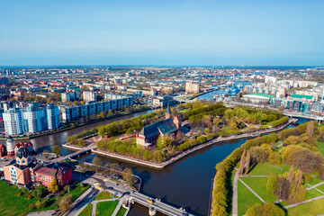 Obraz premium Aerial top view Kant Island with blue sky city Kaliningrad Russia
