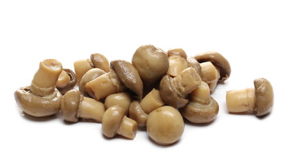 Champignon mushrooms pile isolated on white background