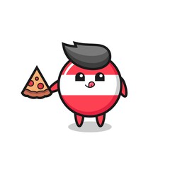 cute austria flag badge cartoon eating pizza