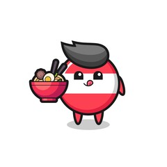 cute austria flag badge character eating noodles