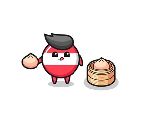 cute austria flag badge character eating steamed buns