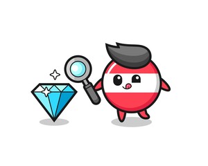 austria flag badge mascot is checking the authenticity of a diamond