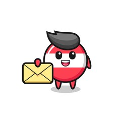 cartoon illustration of austria flag badge holding a yellow letter