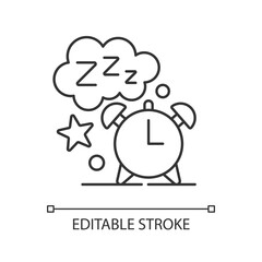 Sleep time linear icon. Alarm clock. Watch dial with nighttime. Countdown to morning wake up. Thin line customizable illustration. Contour symbol. Vector isolated outline drawing. Editable stroke