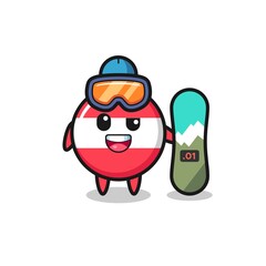 Illustration of austria flag badge character with snowboarding style