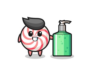 cute candy cartoon with hand sanitizer