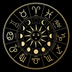 vector illustration of zodiac signs in black and gold
