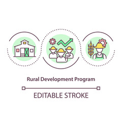 Naklejka premium Rural development program concept icon. Life improving of people living in rural areas. Natural resources abstract idea thin line illustration. Vector isolated outline color drawing. Editable stroke