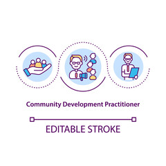 Community development practitioner concept icon. Agent improves life of community. Upgrading society life abstract idea thin line illustration. Vector isolated outline color drawing. Editable stroke