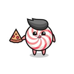 cute candy cartoon eating pizza