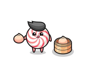 cute candy character eating steamed buns