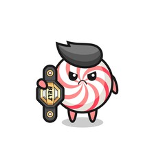 candy mascot character as a MMA fighter with the champion belt