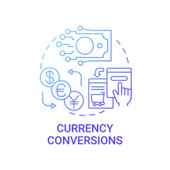 Currency conversions concept icon. Global marketplaces service abstract idea thin line illustration. Delivering converted price. Paying overseas suppliers. Vector isolated outline color drawing