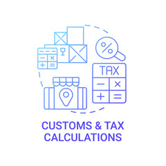 Customs and tax calculations concept icon. Global marketplaces service abstract idea thin line illustration. Paying duties for shipping. Goods value calculating. Vector isolated outline color drawing