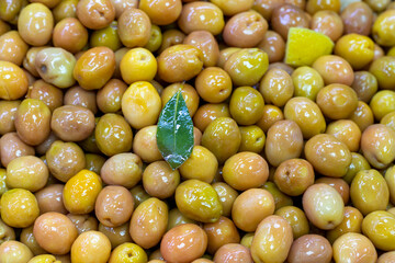 Green olive. Close up. Green olives as background texture