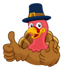 Turkey Pilgrim Hat Thanksgiving Cartoon Character