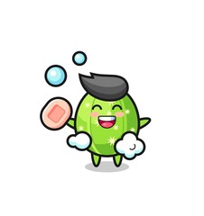 cactus character is bathing while holding soap
