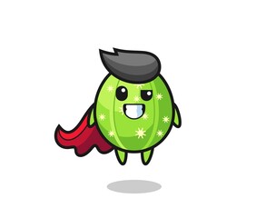 the cute cactus character as a flying superhero