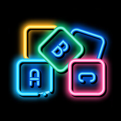 preschool education alphabet blocks neon light sign vector. Glowing bright icon preschool education alphabet blocks sign. transparent symbol illustration