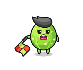 cactus character as line judge hold the flag down at a 45 degree angle