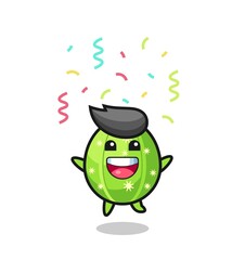happy cactus mascot jumping for congratulation with colour confetti