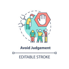 Avoid judgment concept icon. Racism at work abstract idea thin line illustration. Racial intolerance destroying in workplace. Unconscious bias. Vector isolated outline color drawing. Editable stroke