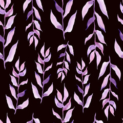 Violet lilac delicate watercolor twig, seamless pattern