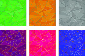 Set of bright colored abstract backgrounds with metal gradient strokes drawing in contemporary low poly style