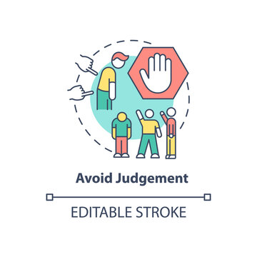 Avoid Judgment Concept Icon. Racism At Work Abstract Idea Thin Line Illustration. Racial Intolerance Destroying In Workplace. Unconscious Bias. Vector Isolated Outline Color Drawing. Editable Stroke