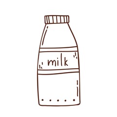 cute doodle style milk bottle. Hand-drawn by dark contours isolated on white. coloring for children. postcard design.