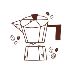 cute doodle style geyser coffee maker. Hand-drawn by dark contours isolated on white. coloring for children. postcard design. Geyser coffee maker.