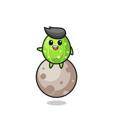 illustration of cactus cartoon sitting on the moon