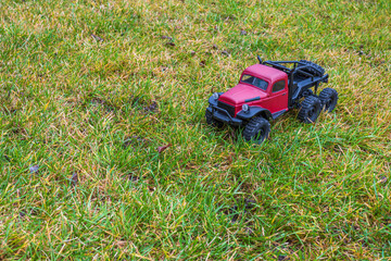Beautiful view of RC model car. Free time Children and adults concept. Sweden. 