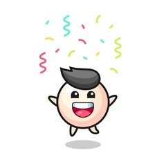 happy pearl mascot jumping for congratulation with colour confetti