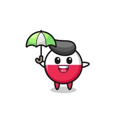 cute poland flag badge illustration holding an umbrella