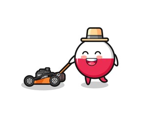 illustration of the poland flag badge character using lawn mower