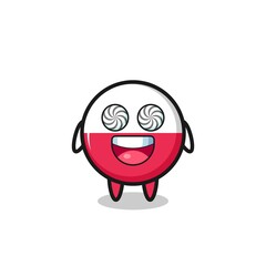 happy poland flag badge mascot jumping for congratulation with colour confetti