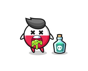 cute poland flag badge floating and tempted because of fried chicken