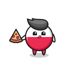 cute poland flag badge cartoon eating pizza