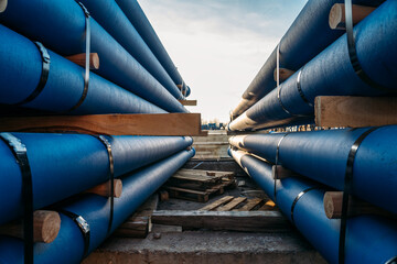 Cast iron pipes in stack for sewerage ready for transportation and logistic.