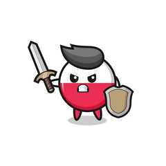 Fototapeta premium cute poland flag badge soldier fighting with sword and shield