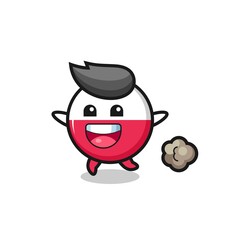 the happy poland flag badge cartoon with running pose