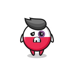 injured poland flag badge character with a bruised face