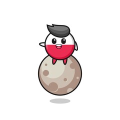 illustration of poland flag badge cartoon sitting on the moon