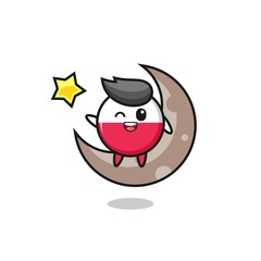 illustration of poland flag badge cartoon sitting on the half moon
